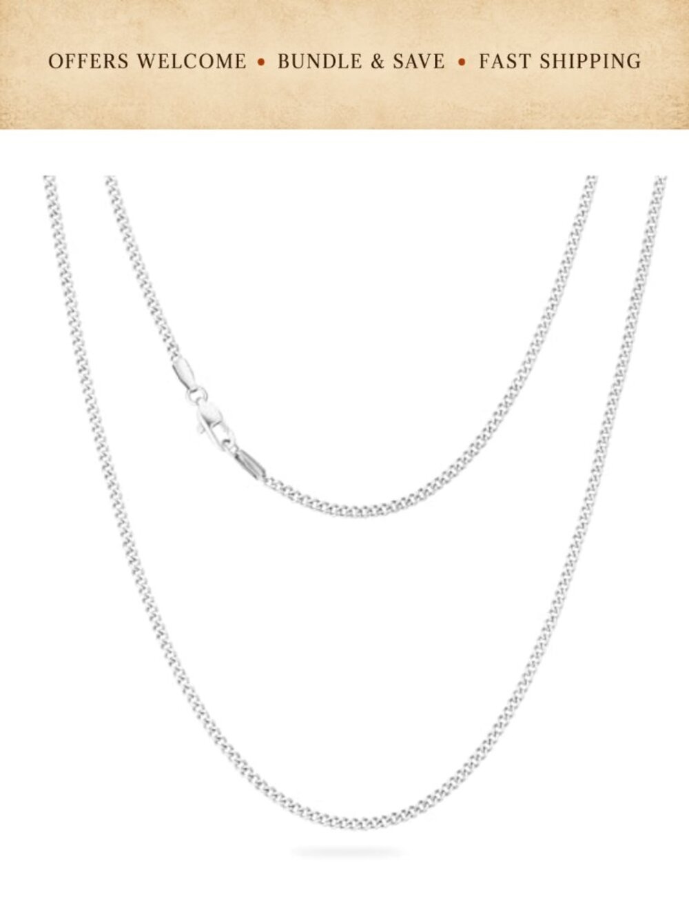 Men's 14K Gold Plated Stainless Steel Cuban Link Chain Necklace 2mm
